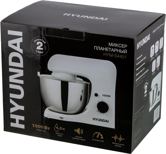 Миксер планетарный Hyundai HYM-S4451 1000Вт белый/черный Миксер планетарный Hyundai HYM-S4451 1000Вт белый/черный