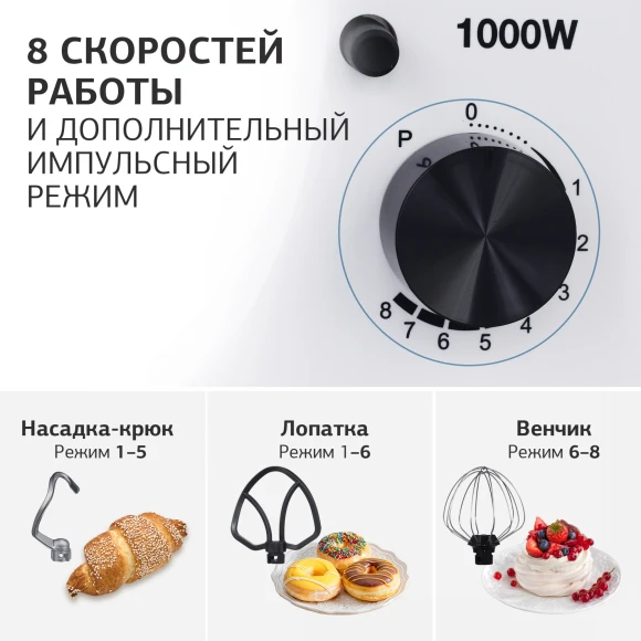 Миксер планетарный Hyundai HYM-S4451 1000Вт белый/черный Миксер планетарный Hyundai HYM-S4451 1000Вт белый/черный