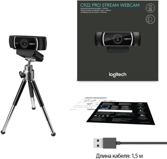 Камера Web Logitech Pro Stream C922 черный 3Mpix (1920x1080) USB2.0 с микрофоном (960-001089) Камера Web Logitech Pro Stream C922 черный 3Mpix (1920x1080) USB2.0 с микрофоном (960-001089)