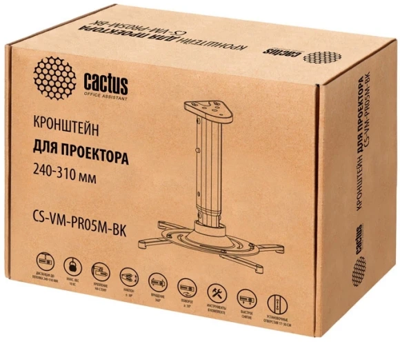 Кронштейн для проектора Cactus CS-VM-PR05M-BK черный макс.10кг потолочный поворот и наклон Кронштейн для проектора Cactus CS-VM-PR05M-BK черный макс.10кг потолочный поворот и наклон