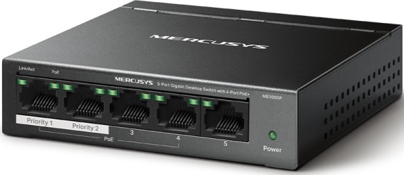 Коммутатор Mercusys MS105GP (L2) 5x1Гбит/с 4PoE+ 65W неуправляемый Коммутатор Mercusys MS105GP (L2) 5x1Гбит/с 4PoE+ 65W неуправляемый