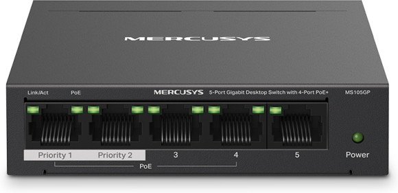 Коммутатор Mercusys MS105GP (L2) 5x1Гбит/с 4PoE+ 65W неуправляемый Коммутатор Mercusys MS105GP (L2) 5x1Гбит/с 4PoE+ 65W неуправляемый