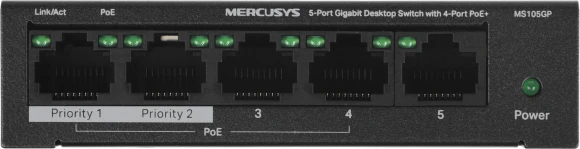 Коммутатор Mercusys MS105GP (L2) 5x1Гбит/с 4PoE+ 65W неуправляемый Коммутатор Mercusys MS105GP (L2) 5x1Гбит/с 4PoE+ 65W неуправляемый