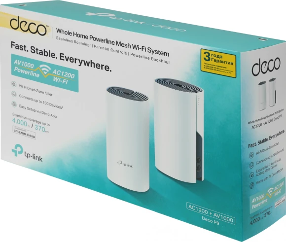 Бесшовный Mesh роутер TP-Link DECO P9(2-PACK) AC1200 10/100/1000BASE-TX белый (упак.:2шт) Бесшовный Mesh роутер TP-Link DECO P9(2-PACK) AC1200 10/100/1000BASE-TX белый (упак.:2шт)