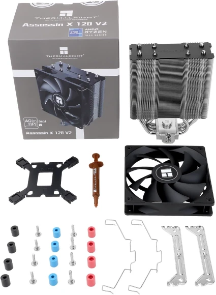 Устройство охлаждения(кулер) Thermalright Assassin X 120 v2 Soc-AM5/AM4/1200/1700/1851 черный 4-pin 25.6dB Al+Cu 700gr Ret (AX120-V2)