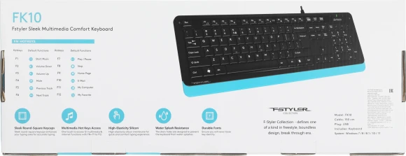 Клавиатура A4Tech Fstyler FK10 черный/синий USB (FK10 BLUE) Клавиатура A4Tech Fstyler FK10 черный/синий USB (FK10 BLUE)