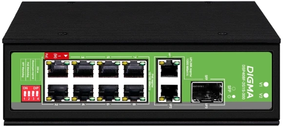 Коммутатор Digma DSP408F-2G1S-300 (L2) 8x100Мбит/с 2x1Гбит/с 1SFP 8PoE 8PoE+ 1PoE++ 300W неуправляемый Коммутатор Digma DSP408F-2G1S-300 (L2) 8x100Мбит/с 2x1Гбит/с 1SFP 8PoE 8PoE+ 1PoE++ 300W неуправляемый