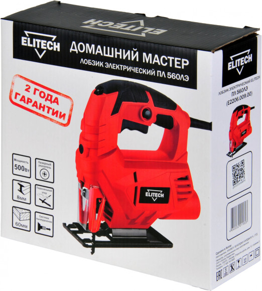 Лобзик Elitech ПЛ 560ЛЭ 500Вт 2800ходов/мин от электросети