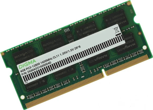 Память DDR3 4GB 1600MHz Digma DGMAS31600004D RTL PC3-12800 CL11 SO-DIMM 204-pin 1.35В dual rank Ret