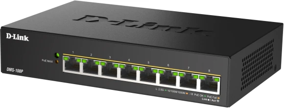 Коммутатор D-Link DMS-108P/A1A (L2) 8x2.5Гбит/с 8PoE 230W неуправляемый