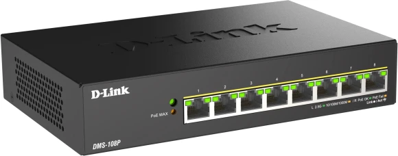 Коммутатор D-Link DMS-108P/A1A (L2) 8x2.5Гбит/с 8PoE 230W неуправляемый