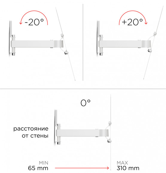 Кронштейн для телевизора Holder LCD-5520-B белый 32"-55" макс.45кг настенный поворотно-выдвижной и наклонный