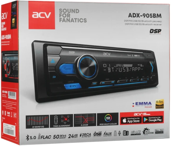 Автомагнитола ACV ADX-905BM 1DIN 4x50Вт v5.0 DSP 3 ПДУ (40305)