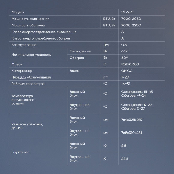 Сплит-система Vitek VT-2511 белый