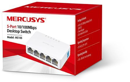 Коммутатор Mercusys MS105 (L2) 5x100Мбит/с неуправляемый Коммутатор Mercusys MS105 (L2) 5x100Мбит/с неуправляемый