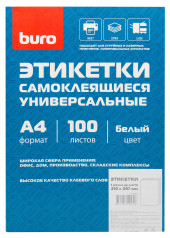 Этикетки Buro A4 210x297мм 1шт на листе/100л./белый матовое самоклей. универсальная Этикетки Buro A4 210x297мм 1шт на листе/100л./белый матовое самоклей. универсальная