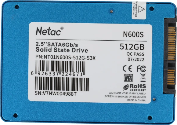 Накопитель SSD Netac SATA-III 512GB NT01N600S-512G-S3X N600S 2.5" Накопитель SSD Netac SATA-III 512GB NT01N600S-512G-S3X N600S 2.5"