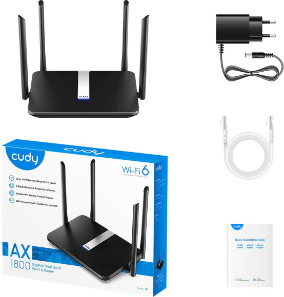 Роутер беспроводной Cudy X6 AX1800 10/100/1000BASE-TX черный Роутер беспроводной Cudy X6 AX1800 10/100/1000BASE-TX черный