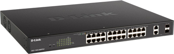 Коммутатор D-Link DGS-1100-26MPPV2/A3A (L2) 24x1Гбит/с 2xКомбо(1000BASE-T/SFP) 2SFP 24PoE 90W управляемый