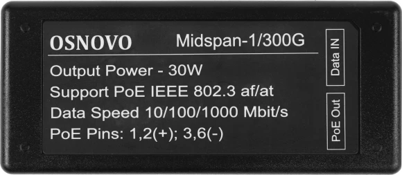 Инжектор PoE Osnovo Midspan-1/300G 10/100/1000BASE-T 30Вт 100-240В(АС) Инжектор PoE Osnovo Midspan-1/300G 10/100/1000BASE-T 30Вт 100-240В(АС)