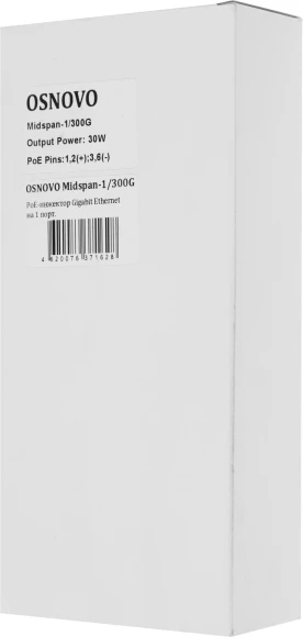 Инжектор PoE Osnovo Midspan-1/300G 10/100/1000BASE-T 30Вт 100-240В(АС) Инжектор PoE Osnovo Midspan-1/300G 10/100/1000BASE-T 30Вт 100-240В(АС)