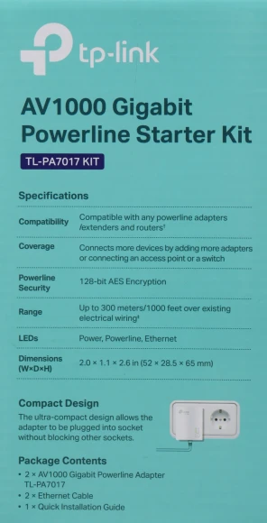 Сетевой адаптер HomePlug AV TP-Link TL-PA7017 KIT AV1000 Gigabit Ethernet (упак.:2шт)