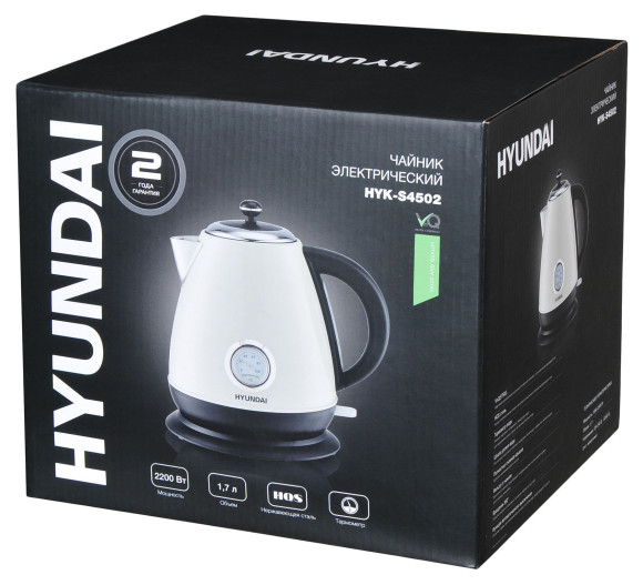Чайник электрический Hyundai HYK-S4502 1.7л. 2200Вт жемчужный/черный корпус: металл/пластик