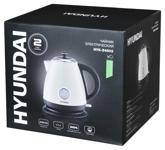 Чайник электрический Hyundai HYK-S4502 1.7л. 2200Вт жемчужный/черный корпус: металл/пластик