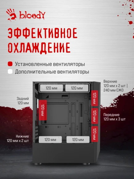 Корпус Bloody BD-CC102F черный без БП mATX 4x120mm 2xUSB2.0 1xUSB3.0 audio bott PSU