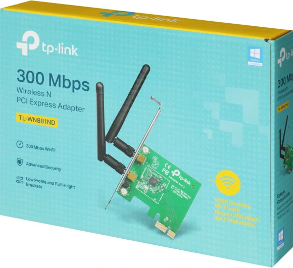 Сетевой адаптер Wi-Fi TP-Link TL-WN881ND N300 PCI Express (ант.внеш.съем) 2ант.
