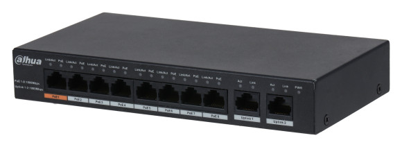 Коммутатор Dahua DH-PFS3010-8GT-96 10x1Гбит/с 7PoE+ 1PoE++ 96W неуправляемый