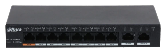Коммутатор Dahua DH-PFS3010-8GT-96 10x1Гбит/с 7PoE+ 1PoE++ 96W неуправляемый