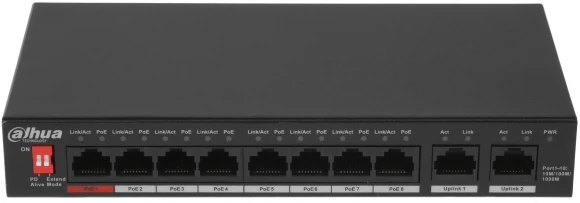 Коммутатор Dahua DH-PFS3010-8GT-96 10x1Гбит/с 7PoE+ 1PoE++ 96W неуправляемый