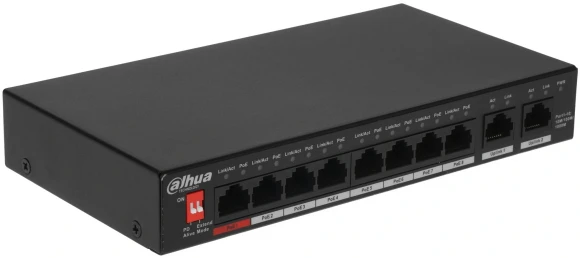 Коммутатор Dahua DH-PFS3010-8GT-96 10x1Гбит/с 7PoE+ 1PoE++ 96W неуправляемый