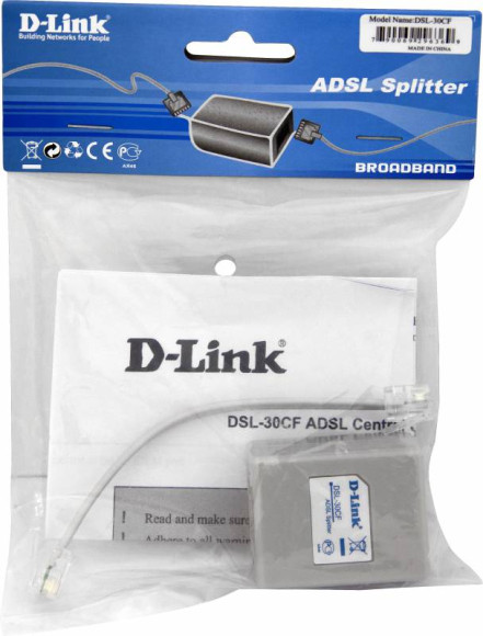 Сплиттер DialUp D-Link DSL-30CF/RS RJ-11 Annex A/L/M внешний белый