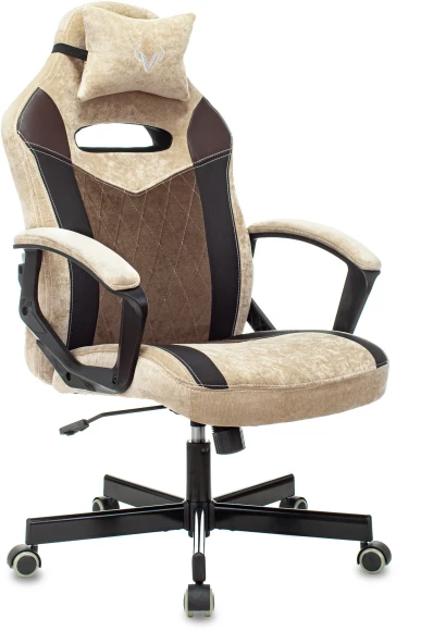 Кресло игровое Zombie VIKING 6 KNIGHT Fabric коричневый/бежевый с подголов. крестов. металл