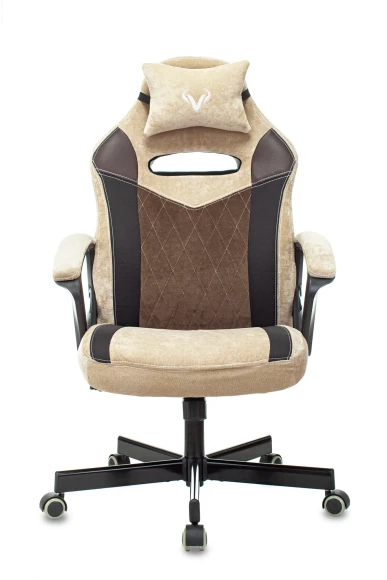 Кресло игровое Zombie VIKING 6 KNIGHT Fabric коричневый/бежевый с подголов. крестов. металл