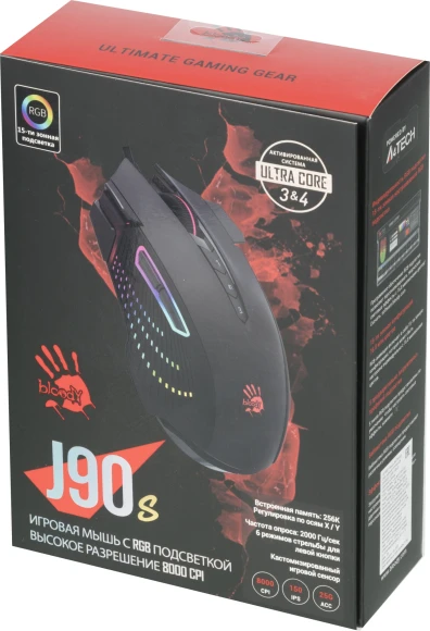 Мышь A4Tech Bloody J90s черный оптическая 8000dpi USB 12but (J90S BLACK ACTIVATED) Мышь A4Tech Bloody J90s черный оптическая 8000dpi USB 12but (J90S BLACK ACTIVATED)