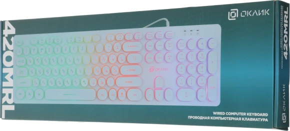 Клавиатура Оклик 420MRL белый USB slim Multimedia LED