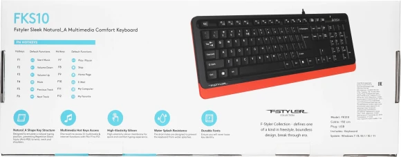 Клавиатура A4Tech Fstyler FKS10 черный/оранжевый USB (FKS10 ORANGE) Клавиатура A4Tech Fstyler FKS10 черный/оранжевый USB (FKS10 ORANGE)