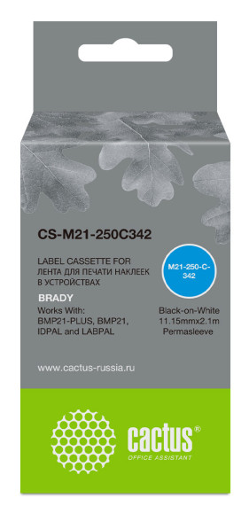 Картридж ленточный Cactus CS-M21-250C342 черный на белом 11.15x2.1 для Brady BMP21-PLUS, BMP21, BMP21-LAB