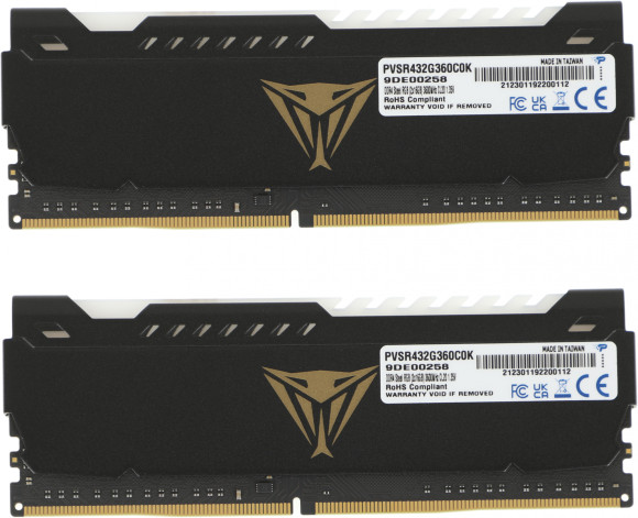 Память DDR4 2x16GB 3600MHz Patriot PVSR432G360C0K Viper Steel RGB RTL Gaming PC4-28800 CL20 DIMM 288-pin 1.35В dual rank с радиатором Ret Память DDR4 2x16GB 3600MHz Patriot PVSR432G360C0K Viper Steel RGB RTL Gaming PC4-28800 CL20 DIMM 288-pin 1.35В dual rank с радиатором Ret