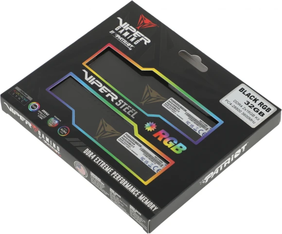 Память DDR4 2x16GB 3600MHz Patriot PVSR432G360C0K Viper Steel RGB RTL Gaming PC4-28800 CL20 DIMM 288-pin 1.35В dual rank с радиатором Ret Память DDR4 2x16GB 3600MHz Patriot PVSR432G360C0K Viper Steel RGB RTL Gaming PC4-28800 CL20 DIMM 288-pin 1.35В dual rank с радиатором Ret