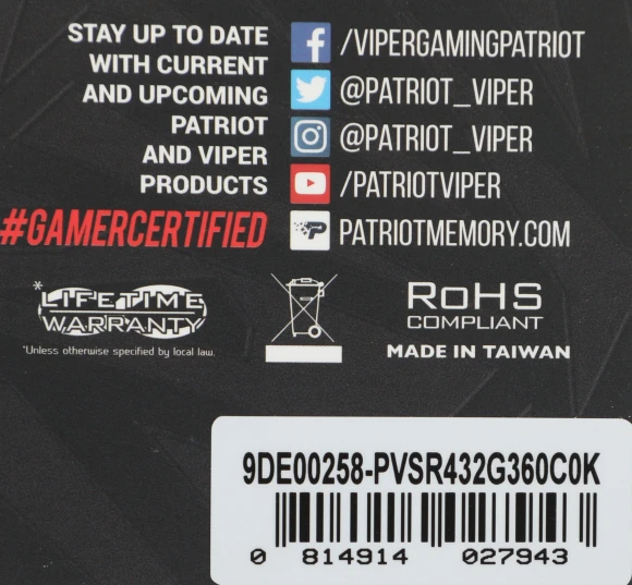 Память DDR4 2x16GB 3600MHz Patriot PVSR432G360C0K Viper Steel RGB RTL Gaming PC4-28800 CL20 DIMM 288-pin 1.35В dual rank с радиатором Ret Память DDR4 2x16GB 3600MHz Patriot PVSR432G360C0K Viper Steel RGB RTL Gaming PC4-28800 CL20 DIMM 288-pin 1.35В dual rank с радиатором Ret