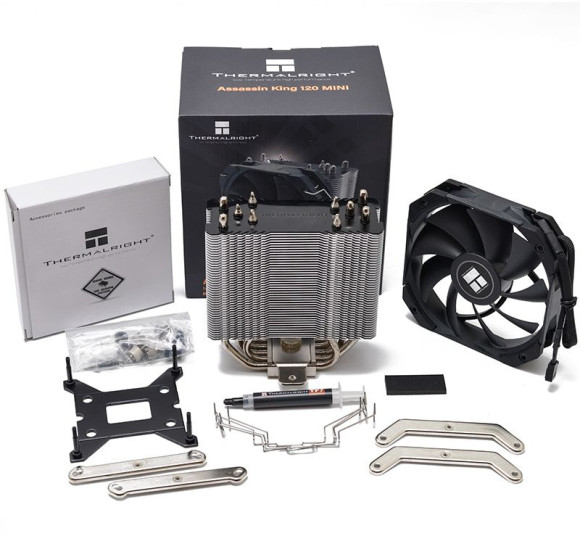 Устройство охлаждения(кулер) Thermalright Assassin King 120 Mini Soc-AM5/AM4/1151/1200/2066/2011/1700 черный 4-pin 25.2dB Al+Cu 980gr Ret (AK120-MINI-V2) Устройство охлаждения(кулер) Thermalright Assassin King 120 Mini Soc-AM5/AM4/1151/1200/2066/2011/1700 черный 4-pin 25.2dB Al+Cu 980gr Ret (AK120-MINI-V2)