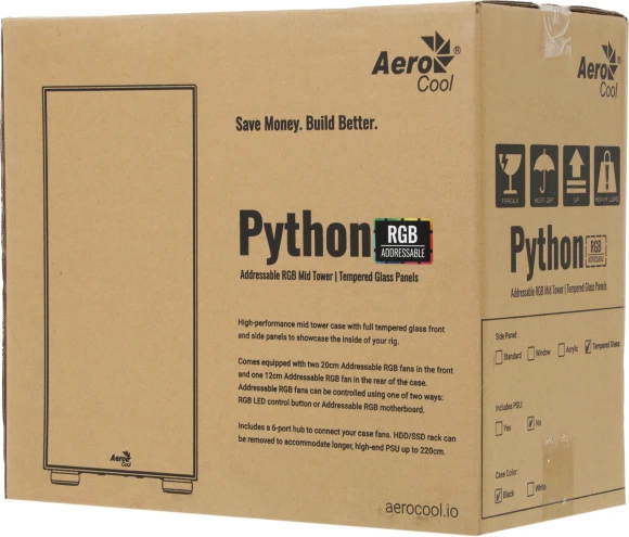 Корпус Aerocool Python-G-BK-v1 черный без БП ATX 5x120mm 2x140mm 2xUSB2.0 1xUSB3.0 audio bott PSU