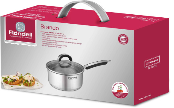 Ковш Rondell Brando RDS-1803 1.3л. d=16см (с крышкой) стальной Ковш Rondell Brando RDS-1803 1.3л. d=16см (с крышкой) стальной