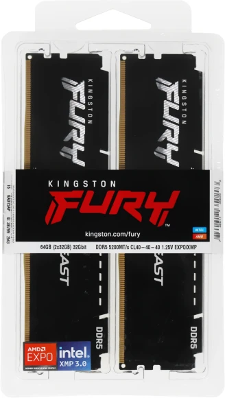 Память DDR5 2x32GB 5200MHz Kingston KF552C40BB2K2-64 Fury Beast Black Expo RTL Gaming PC5-41600 CL40 DIMM 288-pin 1.25В dual rank с радиатором Ret