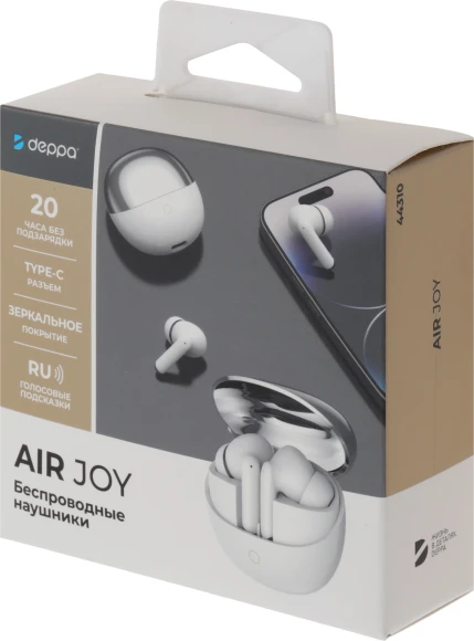 Гарнитура вкладыши Deppa Air Joy белый беспроводные bluetooth в ушной раковине (44310)