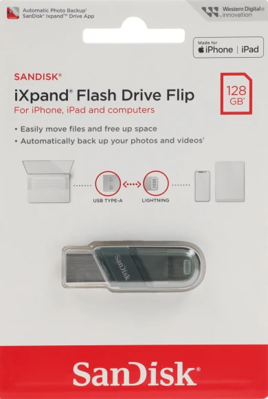 Флеш Диск Sandisk 128Gb iXpand Flip SDIX90N-128G-GN6NE USB3.1 зеленый/серебристый